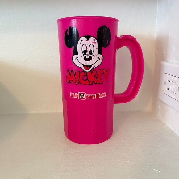 Vintage Walt Disney World Pink Plastic Cup Mickey Mouse Made in USA Super22 Mug - Picture 3 of 7